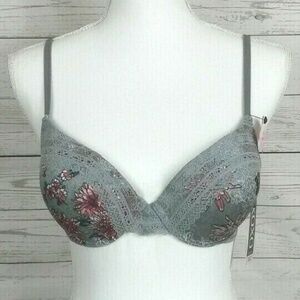 XOXO Underwire Push Up Bra Gray Pink Flowers Lace Detail 69